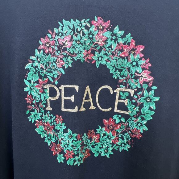 Peace Christmas Wreath Croft Barrow glitter 2X Black Long Sleeve T Shirt XXL - Picture 3 of 8